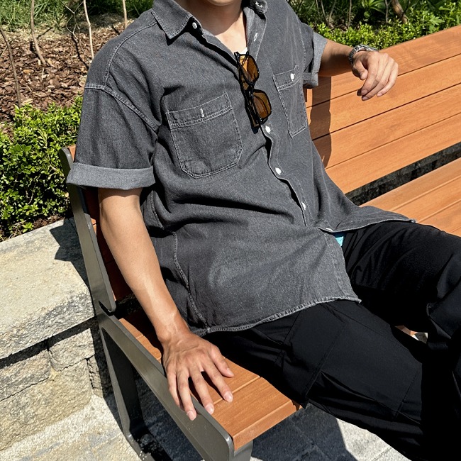 [3컬러]포니 남자 오버 루즈핏 쿨링 반팔 청남방 셔츠