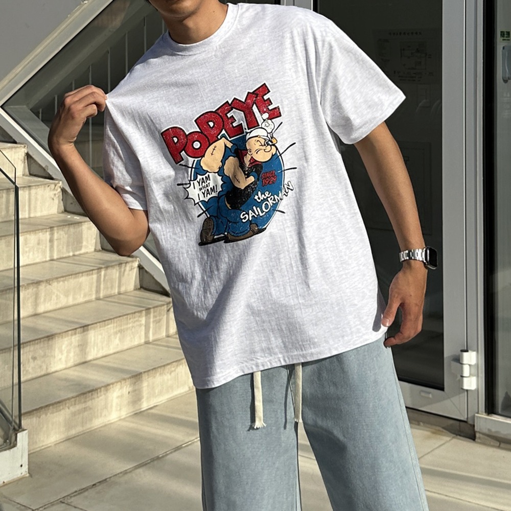 [4컬러]보잉 남자 오버 루즈핏 뽀바이 코튼 반팔 티셔츠